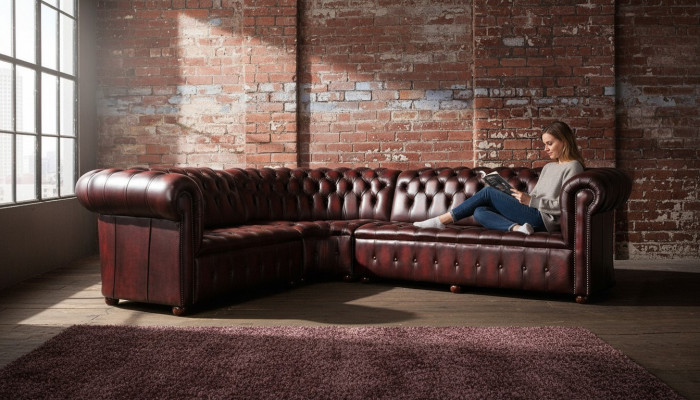 Chesterfield Leather Sofa Corner Sofa Sofa Upholstery Corner Seat Set 100% Leather