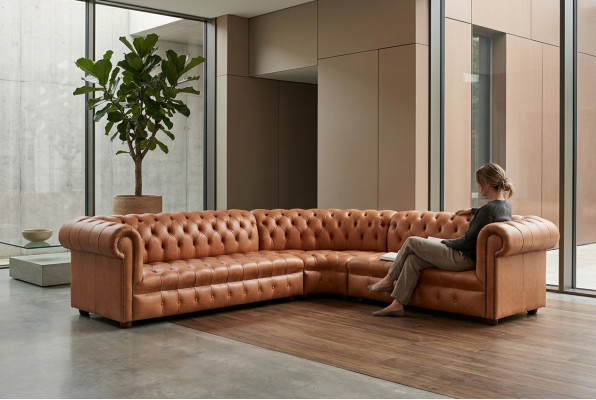 Living area corner sofa Chesterfield leather corner sofa couch upholstery corner.