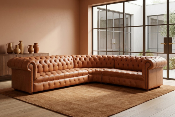 Living area corner sofa Chesterfield leather corner sofa couch upholstery corner.