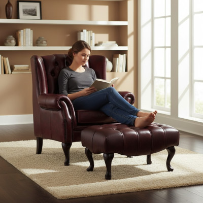 Chesterfield wingback armchair + stool armchair couch cushion set leather textile 16101330