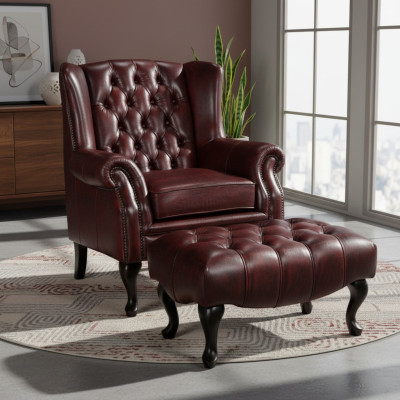 Chesterfield wingback armchair + stool armchair couch cushion set leather textile 16101330