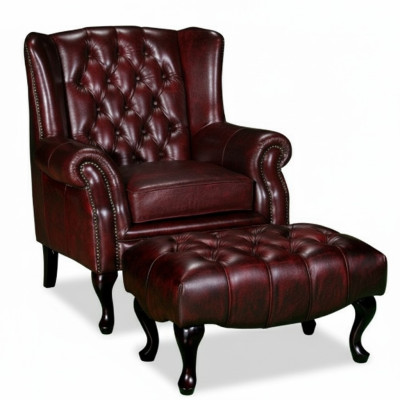 Chesterfield wingback armchair + stool armchair couch cushion set leather textile 16101330
