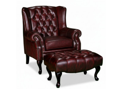 Chesterfield wingback armchair + stool armchair couch cushion set leather textile 16101330
