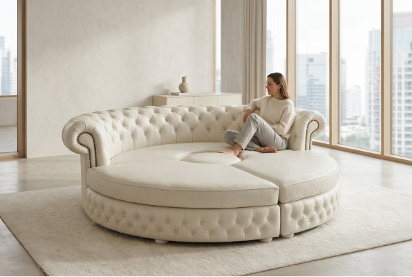 Chesterfield ROUND SOFA Corner Sofa Royal Semi-Circular Designer Sofa Leather Sofa