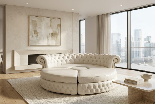 Chesterfield ROUND SOFA Corner Sofa Royal Semi-Circular Designer Sofa Leather Sofa