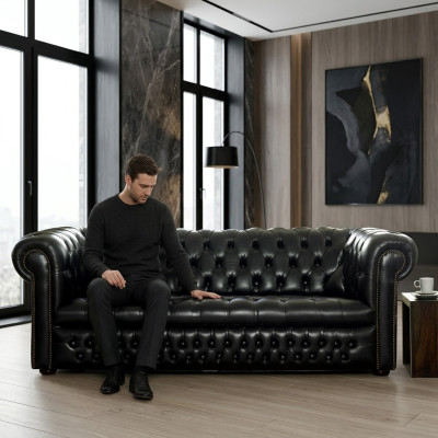 Black Chesterfield Sofa 3+1 Seater Designer Couches Sofa Set