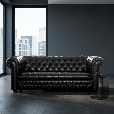 Black Chesterfield Sofa 3+1 Seater Designer Couches Sofa Set