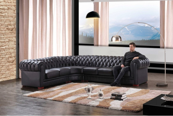 Chesterfield sectional sofa sectional couch designer sofa black couch 100% leather