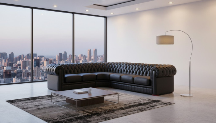 Chesterfield sectional sofa sectional couch designer sofa black couch 100% leather