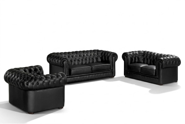 Black Chesterfield Sofas 3+2+1 Set Upholstered Designer Sofa Suite