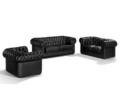 Black Chesterfield Sofas 3+2+1 Set Upholstered Designer Sofa Suite
