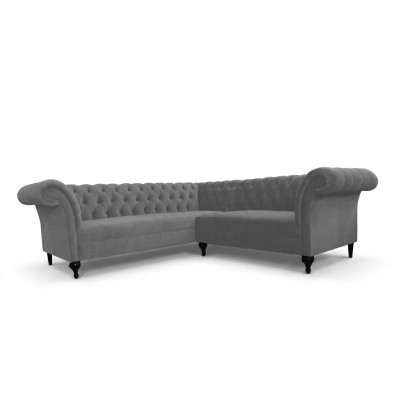 Gray Chesterfield Corner Sofa L-Shaped Designer Velvet Sofa