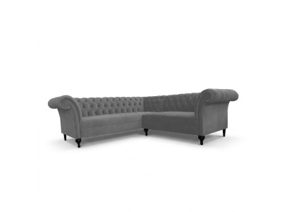 Gray Chesterfield Corner Sofa L-Shaped Designer Velvet Sofa
