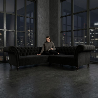 Black Chesterfield Luxury L-Shaped Couch