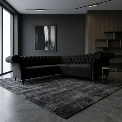 Black Chesterfield Luxury L-Shaped Couch