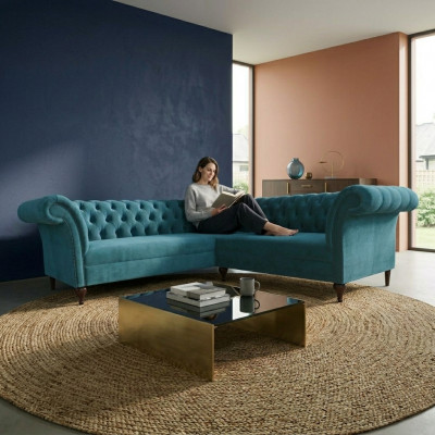 Chesterfield Corner Sofa Designer Sofa Couch Velvet Leather Sofa
