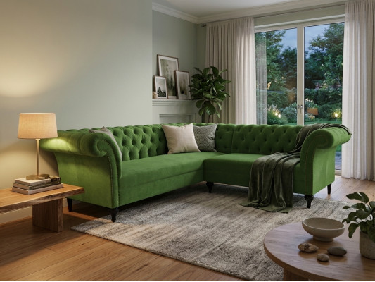 Green Stylish Corner Sofa Chesterfield Couch L-Shape Designer Sofas Upholstered Furniture