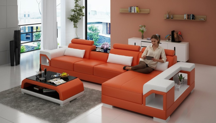 Leather sofa couch living landscape corner sofa corner suite design modern sofa G8010C