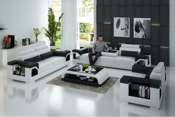 Leather sofa couch living room set 3+2+1 seater modern suite design sofa