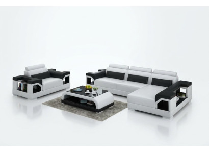 Leather sofa living landscape corner sofa + armchair corner set design modern