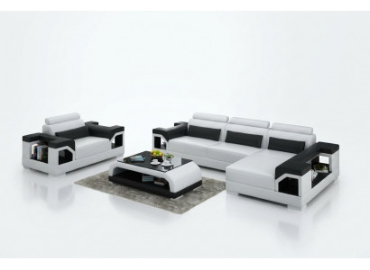 Leather sofa living landscape corner sofa + armchair corner set design modern