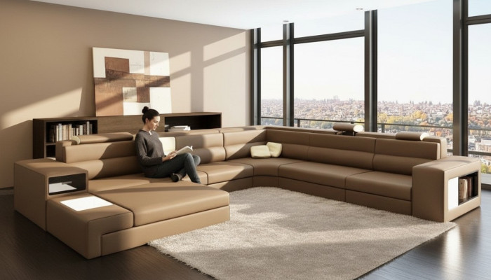 Leather sofa couch living landscape corner sofa armchair set suite modern sofa