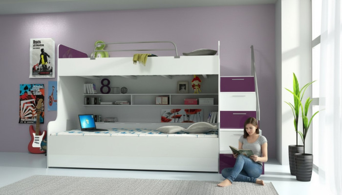 Bunk Bed Loft Bed Bed Children's Bed Youth Bed High Bed New Violet/White