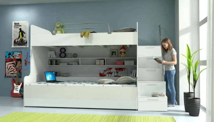 Bunk bed, loft bed, bed, children's bed, youth bed, high bed, new, white/white