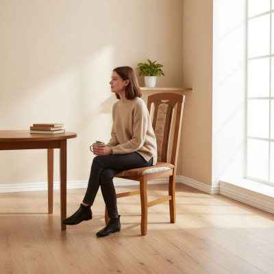 Solid wood chair, wooden designer chair, dining chair, classic beige decorative.