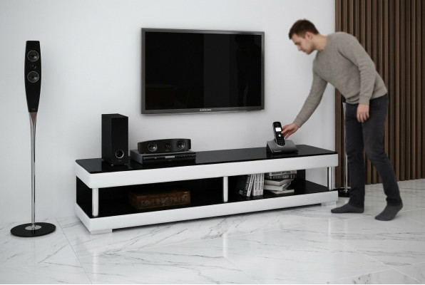 RTV TV Sideboard Leather Glass Table Television Cabinet Table Lowboard Mo.C