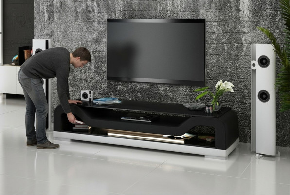 RTV TV Sideboard Leather Glass Table TV Cabinet Lowboard Mo.F