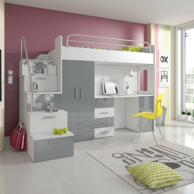 Youth bed complete bedroom design children's bed beds wardrobe table GREY