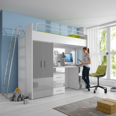 Bunk bed with desk wardrobe new gray