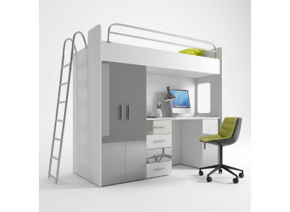 Bunk bed with desk wardrobe new gray