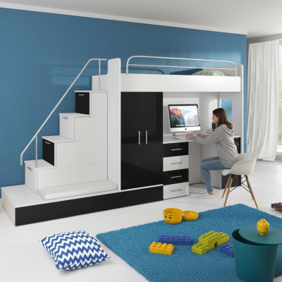 Youth room bed, bunk bed, loft bed, desk, wardrobe RAJ 5S