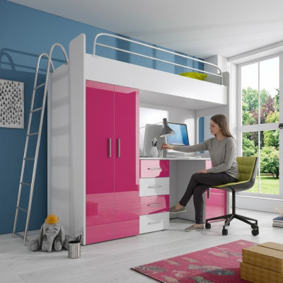 Exquisite bunk bed + desk + wardrobe modern style for your baby made from wood