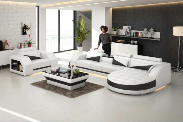 Leather sofa couch living landscape corner sofa + armchair set design sofa G8018E