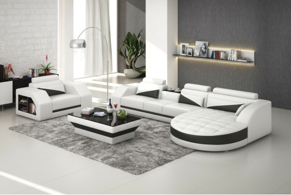 Leather sofa couch living landscape corner sofa + armchair set design sofa G8018E