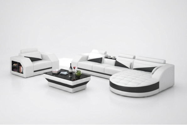 Leather sofa couch living landscape corner sofa + armchair set design sofa G8018E