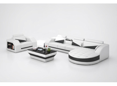 Leather sofa couch living landscape corner sofa + armchair set design sofa G8018E
