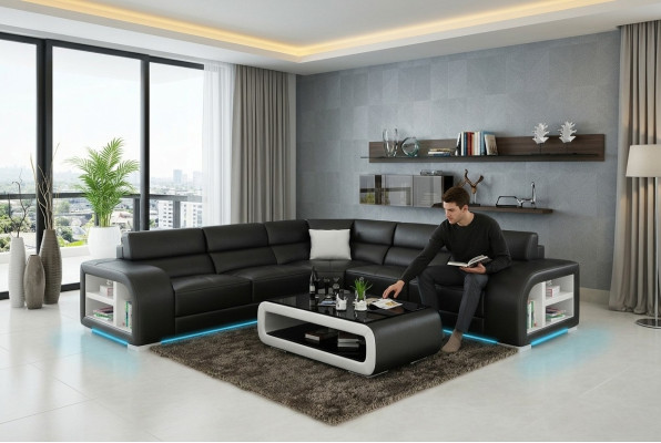 Leather sofa couch living landscape decor modern corner sectional design set