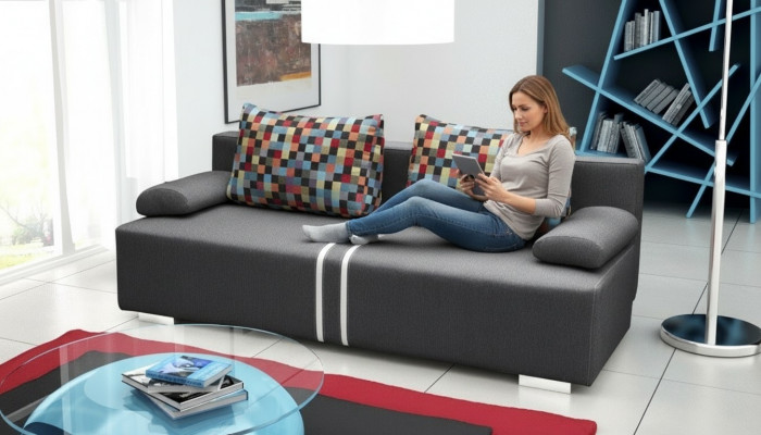 Sofa bed 3-seater with sleeping function, bed box, and fold-out couch - Designer sofa