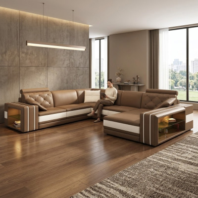 Sectional landscape corner sofa leather sofa couch upholstery seating corner suite DonbassB
