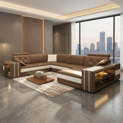 Sectional landscape corner sofa leather sofa couch upholstery seating corner suite DonbassB