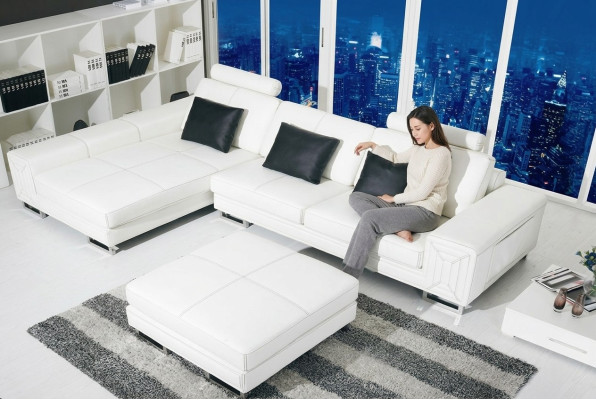 Sectional sofa couch upholstered leather sofa with shelf seat couch set corner GenovaS