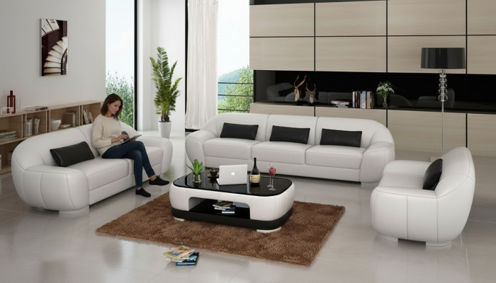 Sofa Set 3+2+1 Couch Upholstery Seat Leather Suite Designer Set New Homberg W