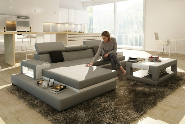 Corner sofa upholstered couch sofa living landscape set seat corner textile leather