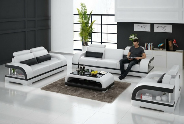 Designer sofa set leather sofa set 3+2+1 suite sofa couch new citadel white