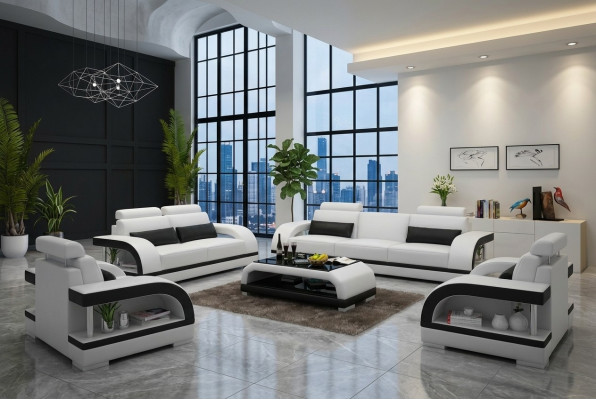 Designer sofa set leather sofa set 3+2+1 suite sofa couch new citadel white