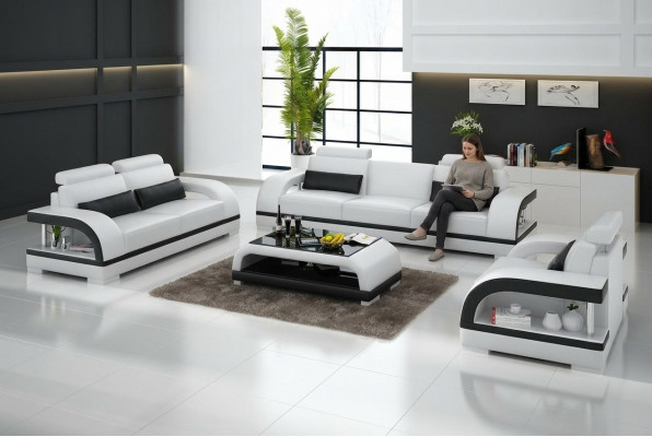 Leather sofa couch living landscape 3+2+1 seater sofa suite decor design new